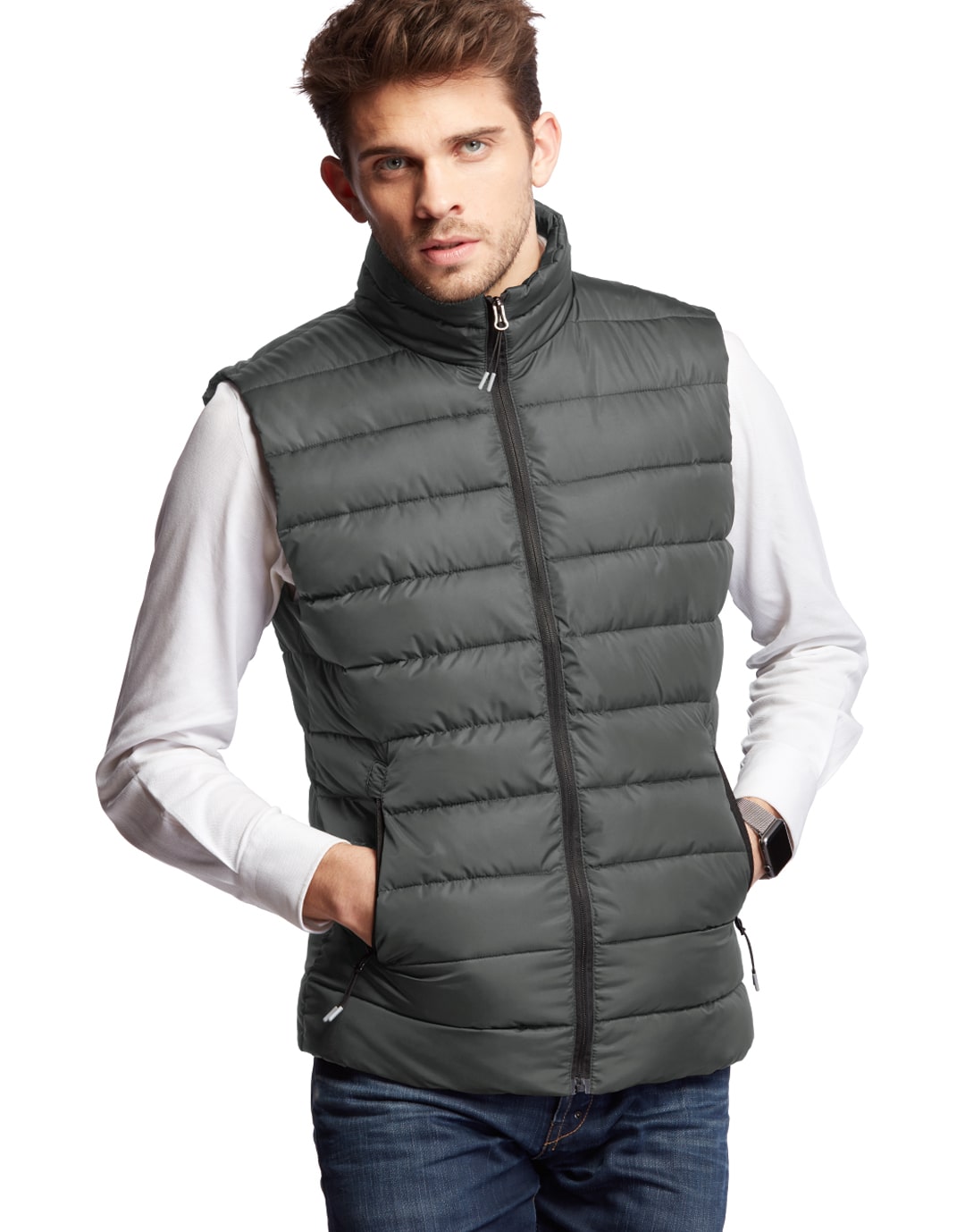 Doudoune sans manche gris made in France